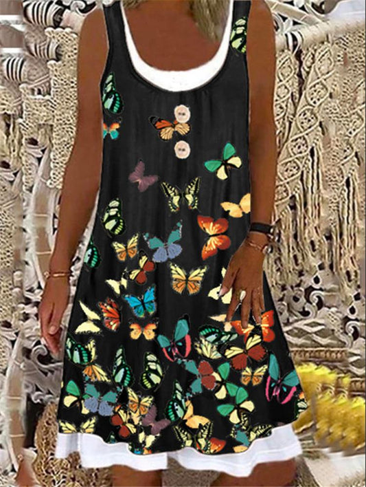 Butterfly Print Sleeveless Loose A-line Skirt - LuckyFash™