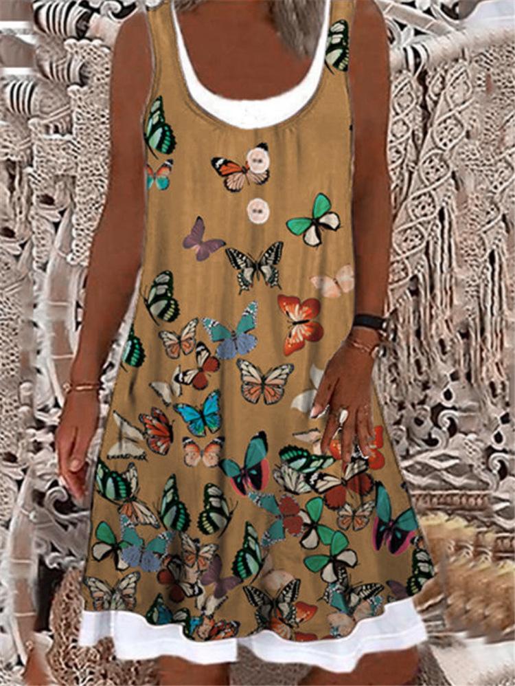 Butterfly Print Sleeveless Loose A-line Skirt - LuckyFash™