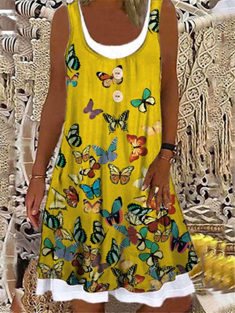 Butterfly Print Sleeveless Loose A-line Skirt - LuckyFash™