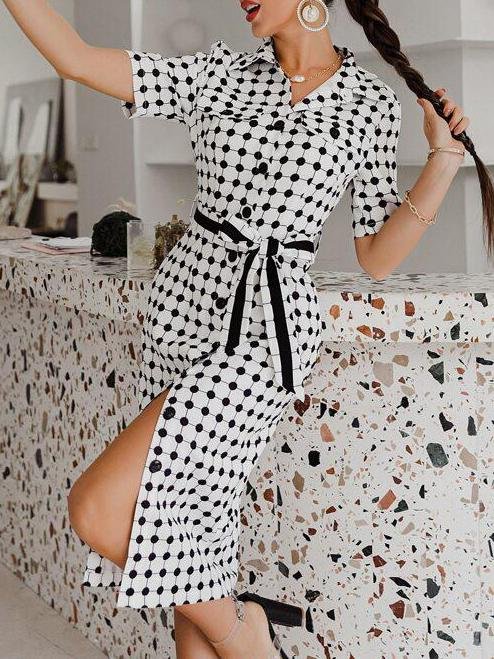 Button Front Belted Plaid Shirt Dress - LuckyFash™