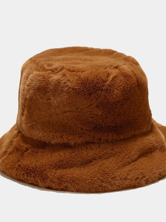 Winter Solid Fur Fluffy Bucket Hats Women Outdoor Warm Sun Hat Soft Furry Fisherman Cap Girl Fashion Panama Cap - LuckyFash™