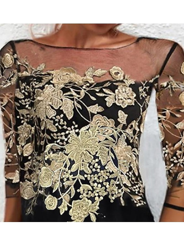 Women's Lace Dress Shift Dress Mini Dress Black 3/4 Length Sleeve Floral Lace Winter Fall Spring Crew Neck Fashion Party 2023 S M L XL XXL 3XL - LuckyFash™