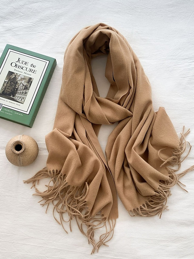 Women's Women's Shawls & Wraps Party Black Scarf Pure Color / Basic / Green / Khaki / Fall / Winter - LuckyFash™