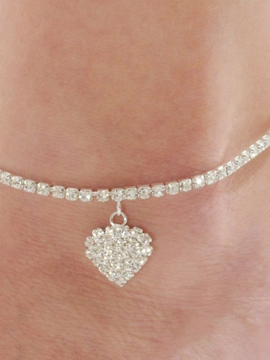 Ankle Bracelet Stylish Simple Women's Body Jewelry For Holiday Beach Classic AAA Cubic Zirconia Alloy Heart Silver 1PC - LuckyFash™