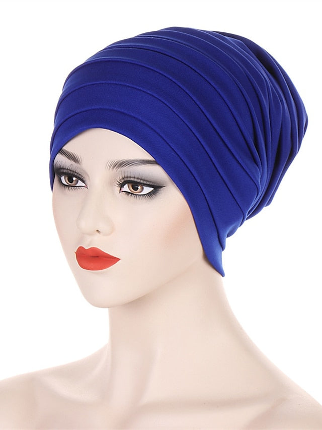 Candy Color Ladies Head Wraps Muslim Hijab Bonnets Fashion Headgear Trendy Elastic Full Body Pleated Turban Cap for Women - LuckyFash™