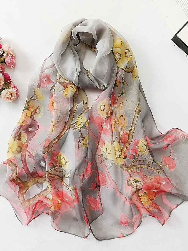Flower Summer Women Thin Style Scarf Bandana Soft Bandana Female Elegant Shawl Hijab Hairscarves Beach Scarf - LuckyFash™