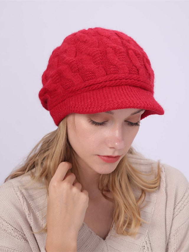 Women's Hat Beret Hat Black Pink Wine Outdoor Street Dailywear Knit Pure Color Warm Breathable - LuckyFash™