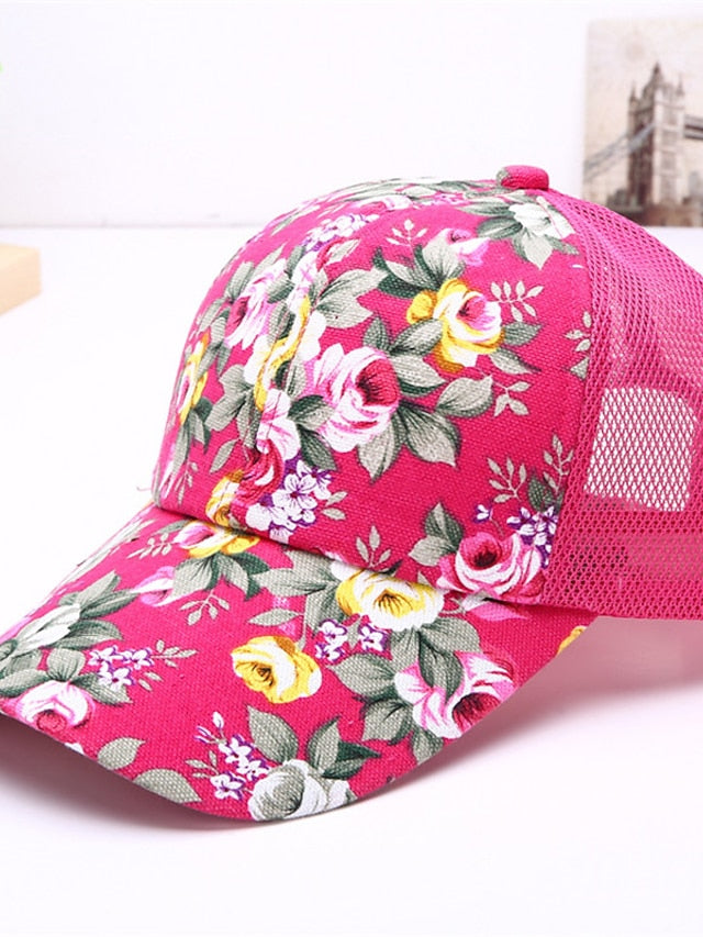 Women's Breathable Trucker Hat Baseball Cap Sun Shade Fashion Ladies Sunscreen Floral Mesh Peaked Caps Flower Hat Sun Hat Casual Wild - LuckyFash™