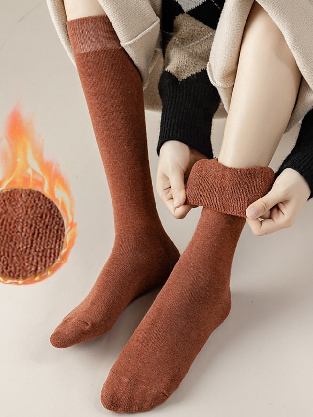 Knee High Socks Home Gift Daily Solid Color Retro Polyester Knit Business Formal Casual Warm Elastic 1 Pair for Women - LuckyFash™