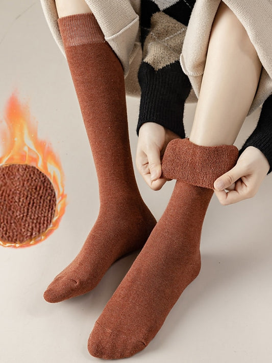 Knee High Socks Home Gift Daily Solid Color Retro Polyester Knit Business Formal Casual Warm Elastic 1 Pair for Women - LuckyFash™