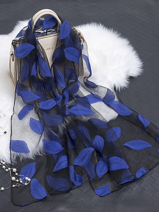 Multicolor Leaf Embroidery Scarf Female Spring Summer Autumn Sunscreen Headscarf Fashion Thin Scarf Shawl Dual-use Long Beach Towel - LuckyFash™