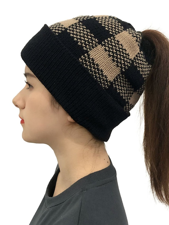 Women's Hat Beanie / Slouchy Black Khaki Red Outdoor Home Street Knit Plaid Windproof Comfort Warm - LuckyFash™