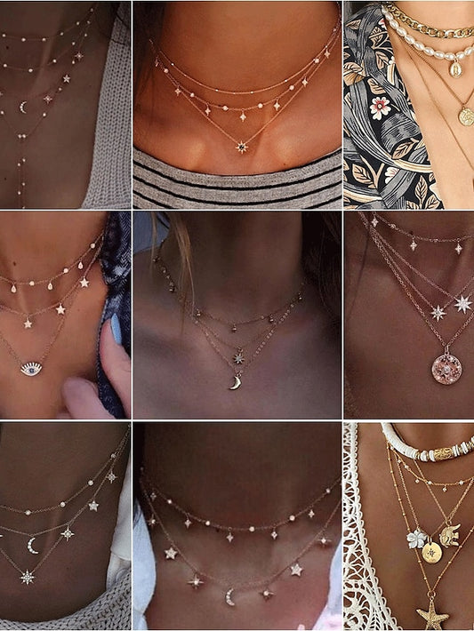 Choker Necklace Charm Necklace Layered Star Ladies Punk Lolita Bohemian Fashion Rhinestone Alloy Gold Layer Necklace 1 Layer Necklace 2 Layer Necklace 3 Layer Necklace 4 40 cm Necklace Jewelry - LuckyFash™