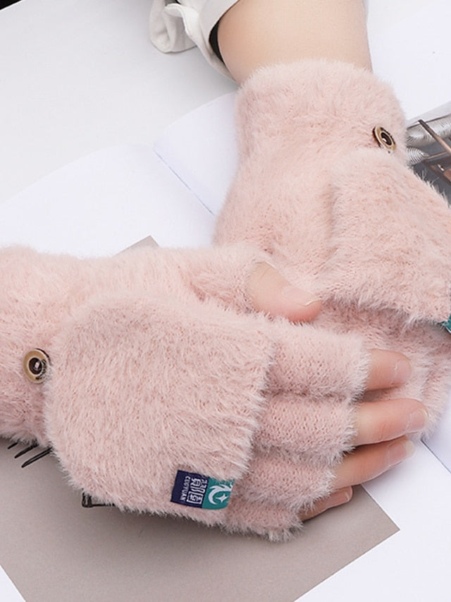 Women's Convertible Fingerless Gloves Mittens Daily Holiday Solid / Plain Color Polyester Simple Warm 1 Pair - LuckyFash™