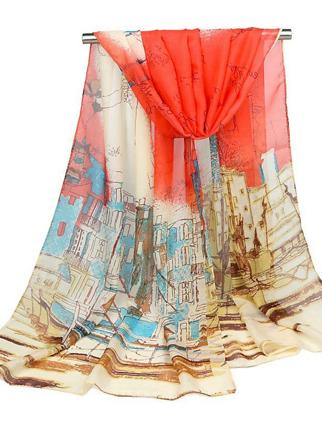 Scarves Satin Scarves Shawl Party Gift Daily Wear Chiffon Vintage Retro 1 PC for Women - LuckyFash™