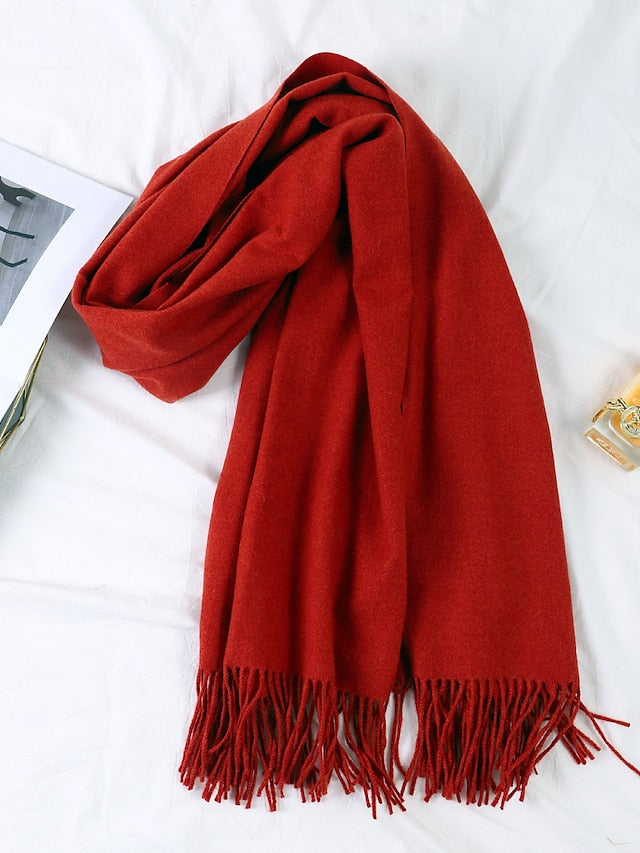 Women's Women's Shawls & Wraps Party Black Scarf Pure Color / Basic / Red / Fall / Winter / Polyester - LuckyFash™