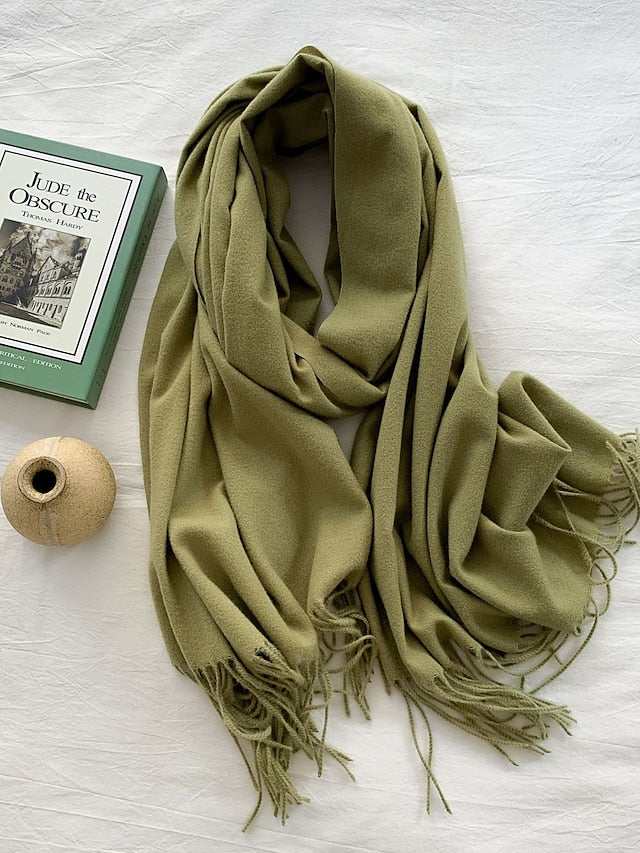 Women's Women's Shawls & Wraps Party Black Scarf Pure Color / Basic / Green / Khaki / Fall / Winter - LuckyFash™