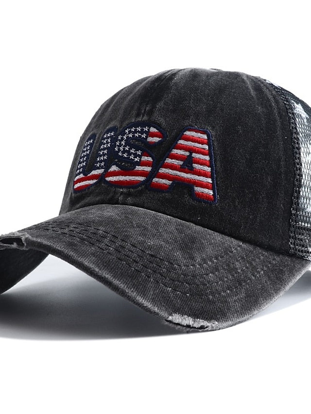 Washed Baseball Cap Men Cotton Dad Hat Usa American Flag Unisex Hip Hop Hat Sport Caps Hip Hop Hats Casual Adjustable Sunshade Hat - LuckyFash™