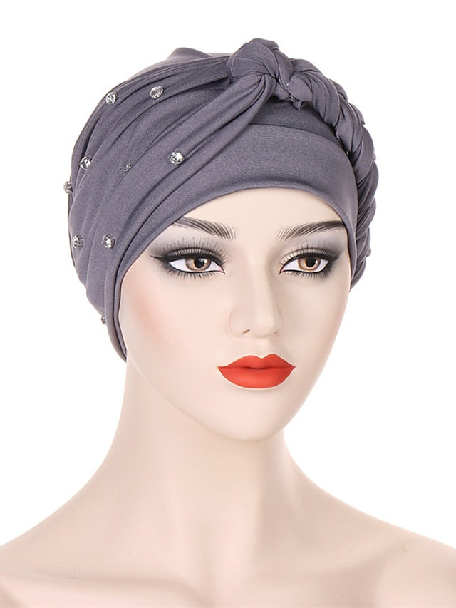 Bling Crystal with Braid Turbans For Women Muslim Turban Cap Islamic Head Wrap Indian Turbante Hat Hair Ready to Wear Hijabs - LuckyFash™
