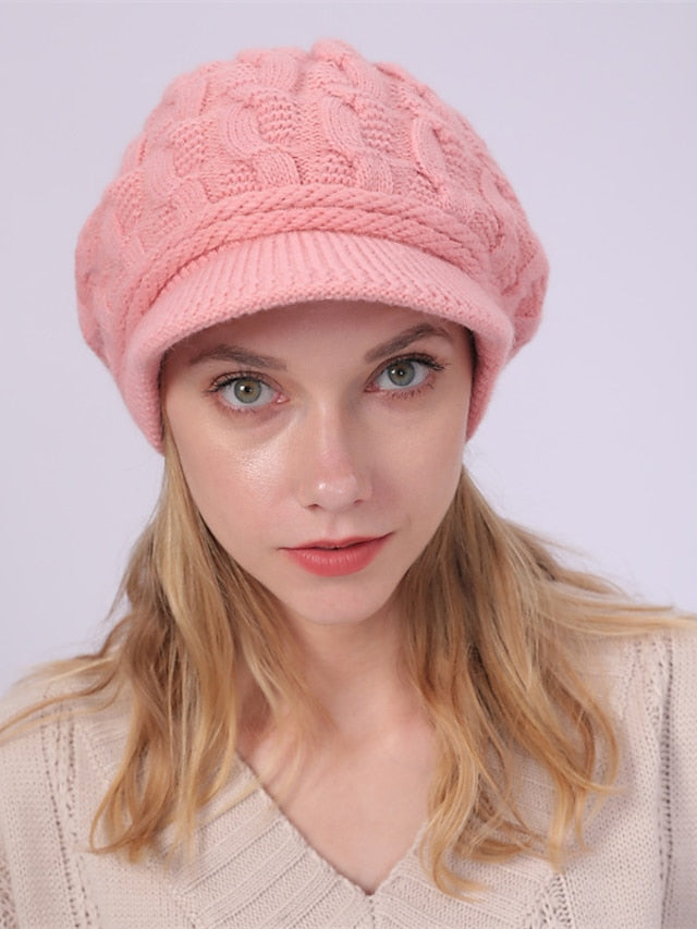 Women's Hat Beret Hat Black Pink Wine Outdoor Street Dailywear Knit Pure Color Warm Breathable - LuckyFash™