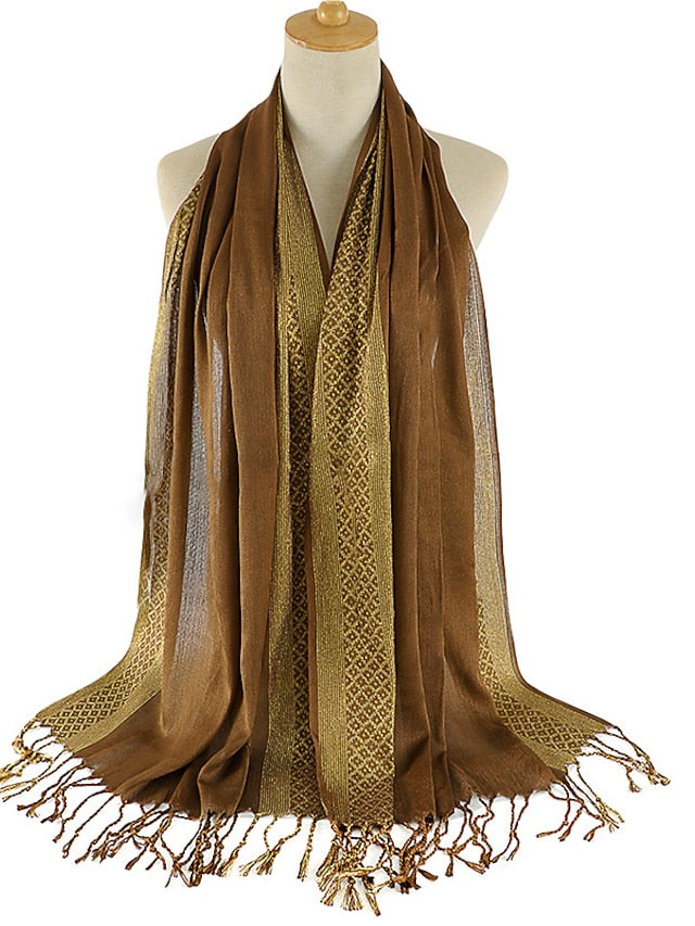 Plain Fashion Print Glitter Tassels Plaid Stripe Scarf Long Hijab Muslim Scarves/scarf for Women - LuckyFash™