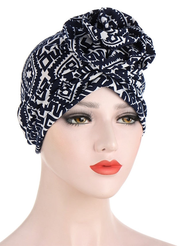 Ethnic Plaid Pattern Cashew Print Big Flower Headscarf Bonnet Women Turban Hat Turbante Femme Musulman India Hat Islamic Head Wrap Turban for Women - LuckyFash™