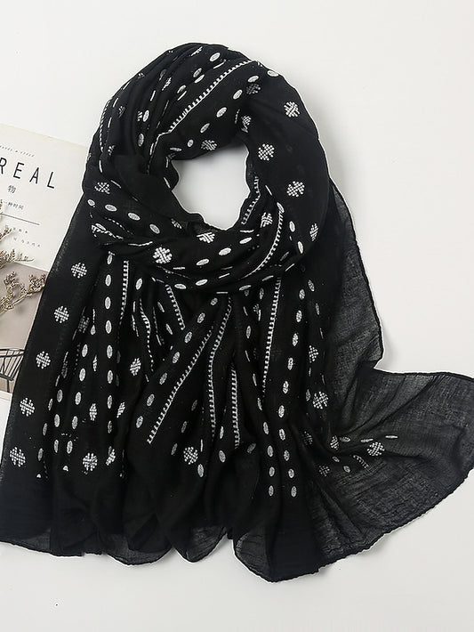 Women Fashion Solid Colors Scarf Print White Polka Dot Scarves Women Muslim Hijab Long Shawl Arab Turban 185*85cm for Women - LuckyFash™