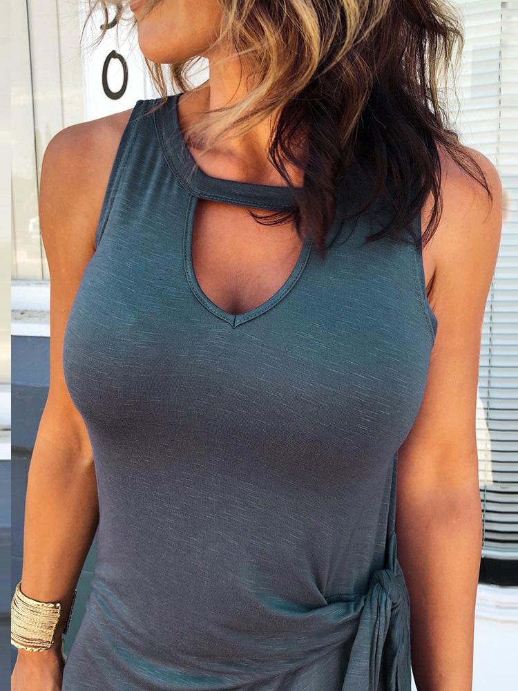 Cutout Front Sleeveless Knotted Tank Dress - LuckyFash™