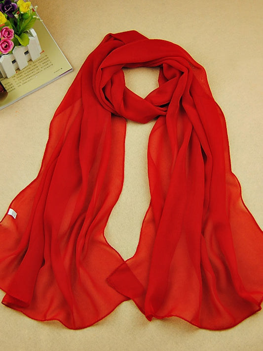 Women's Chiffon Scarf Dailywear Daily Date Red Pink Scarf Pure Color / Basic / Fall / Winter / Spring - LuckyFash™