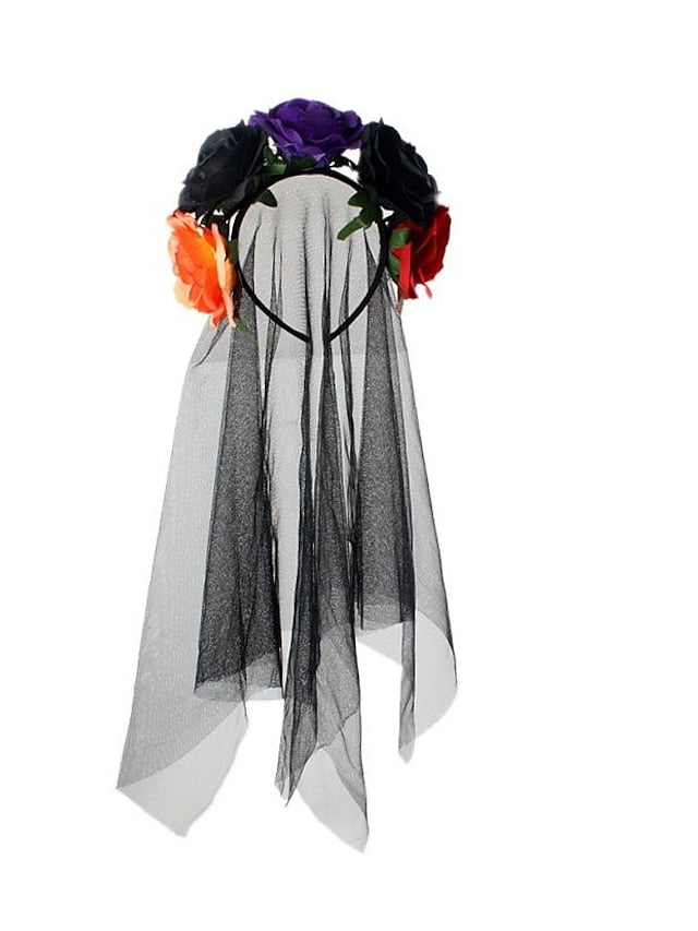 christmas party hair accessories headband simulation rose flower black mesh carnival headband - LuckyFash™