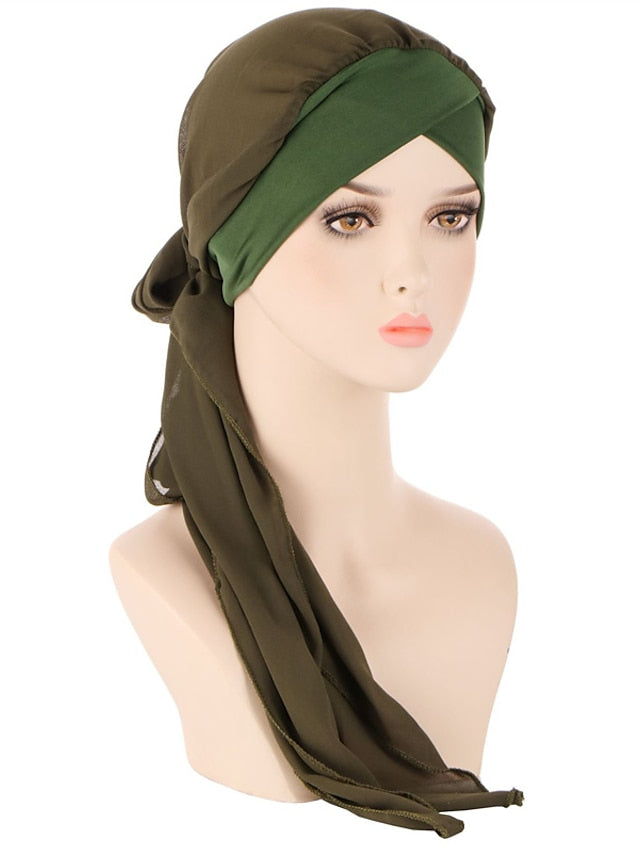 Muslim Women Chiffon Long Headscarf Islam Turban Indian Cap Plain Print Hijab Beanie Hair Care Boho Wraps Hat - LuckyFash™