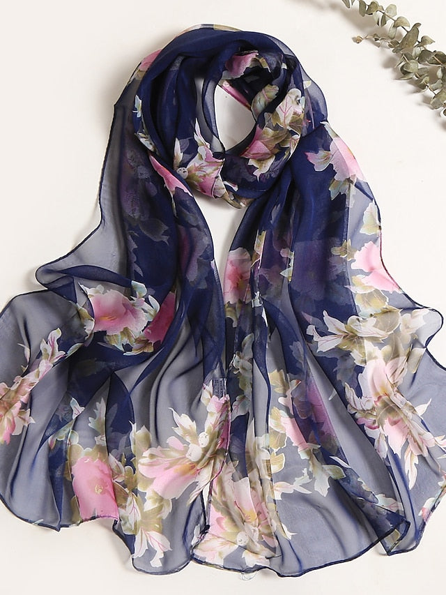 Flower Summer Women Thin Style Scarf Bandana Soft Bandana Female Elegant Shawl Hijab Hairscarves Beach Scarf - LuckyFash™