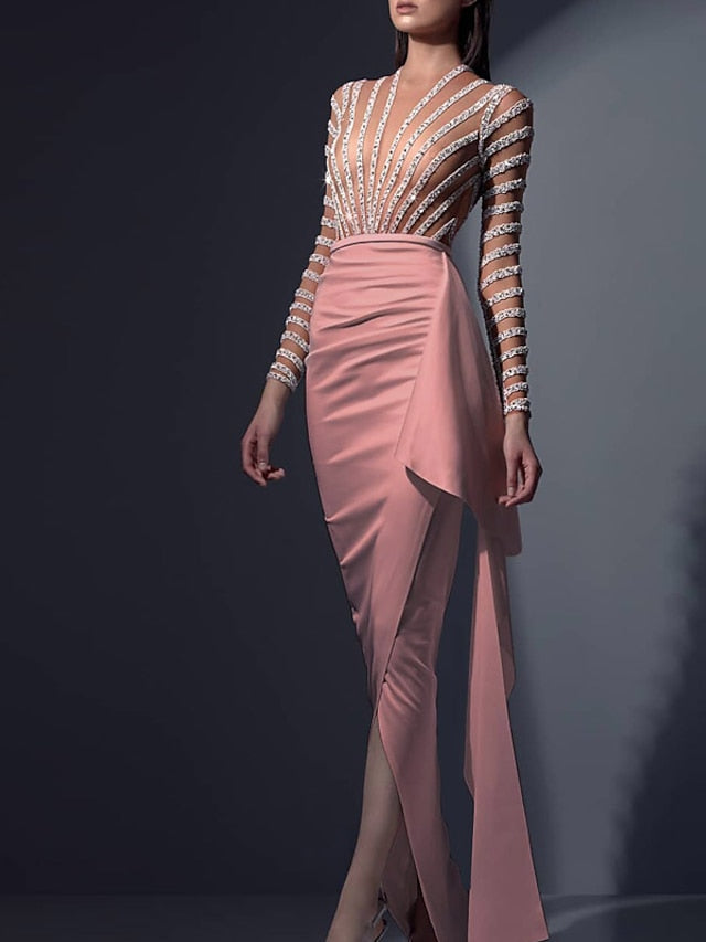 Women‘s Formal Party Dress Cut Out Dress Bodycon Sheath Dress Long Dress Maxi Dress Pink White Long Sleeve Color Block Sequins Fashion Winter Dress Fall Dress 2023 S M L XL XXL - LuckyFash™