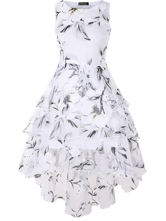 Women's Lace Dress Cocktail Dress Swing Dress Midi Dress White Green Gray Sleeveless Floral Lace Summer Spring Crew Neck Party Birthday Evening Party Wedding Guest 2023 S M L XL 2XL 3XL / Vacation - LuckyFash™