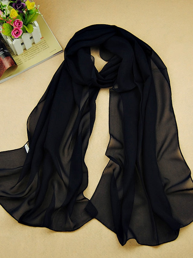 Women's Chiffon Scarf Dailywear Daily Date Red Pink Scarf Pure Color / Basic / Fall / Winter / Spring - LuckyFash™