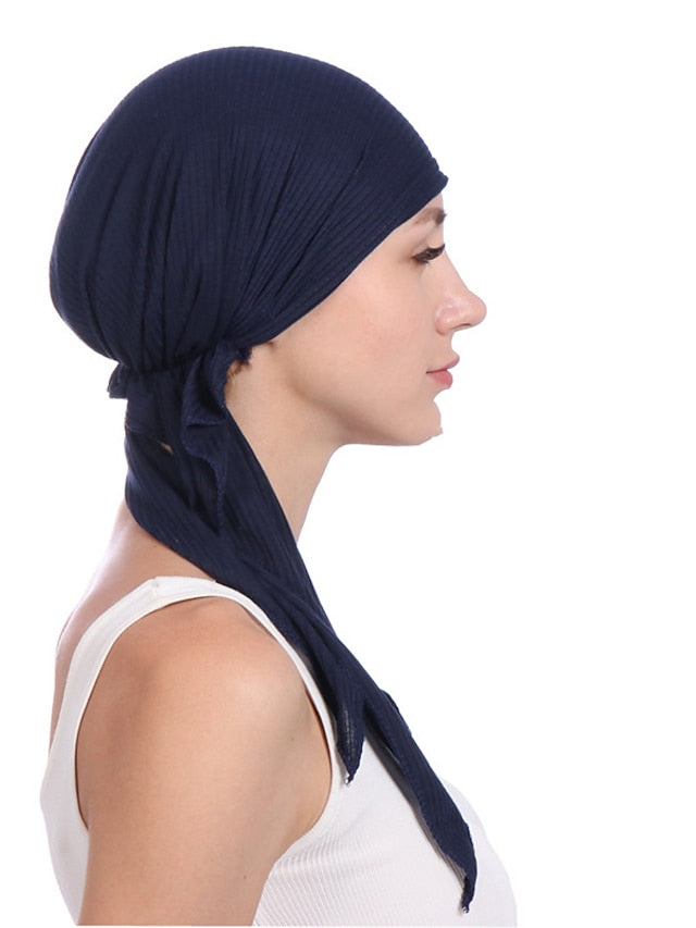 New Elastic Cotton Solid Color Wrap Head Scarf Hats Muslim Turban Bonnet For Women Inner Hijab Hat Fashion Female Turbantes Caps - LuckyFash™