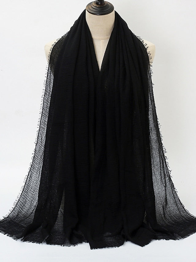 Plain Wrinkle Wrap Cotton Viscose Long Shawl Scarf Women Crinkle Hijab Shawl Muslim Head Hijab Scarf - LuckyFash™