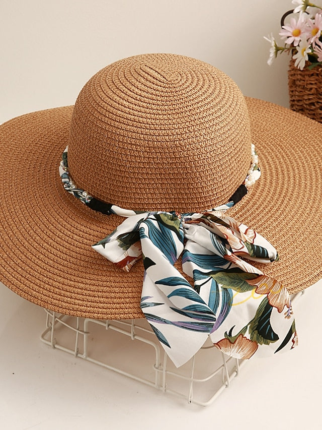 Women's Sun Hat Straw Hat Holiday Floral / Flower Polyester Straw Vacation Casual Beach Sunscreen Warm 1 pcs - LuckyFash™