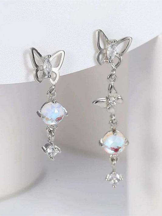 Light luxury moonstone butterfly female earrings niche design sense zircon tassel asymmetric earrings - LuckyFash™