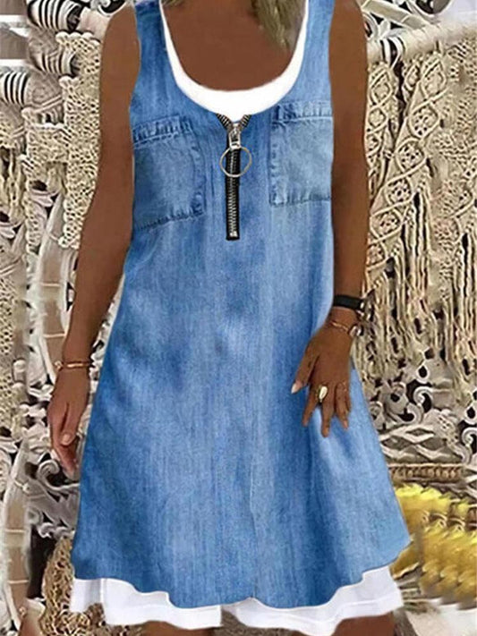 Denim Sleeveless Round Neck Casual Dress - LuckyFash™
