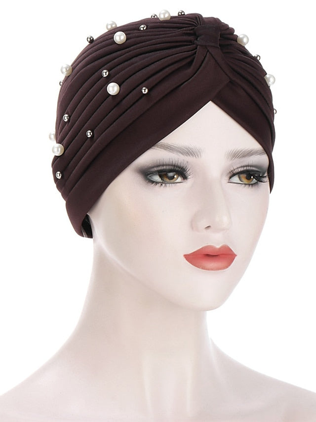 Boutique Solid Folds Pearl Muslim Turban Scarf Women Elastic Islamic Inner Hijab Caps Arab Wrap Head Femme Musulman Turbante - LuckyFash™