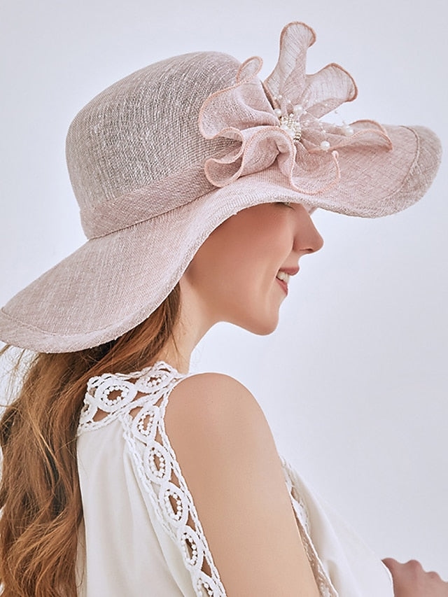 Women's Party Hat Party Wedding Street Bowknot Flower Yellow Gray Hat Pink Khaki Fall Summer Sun Hat - LuckyFash™