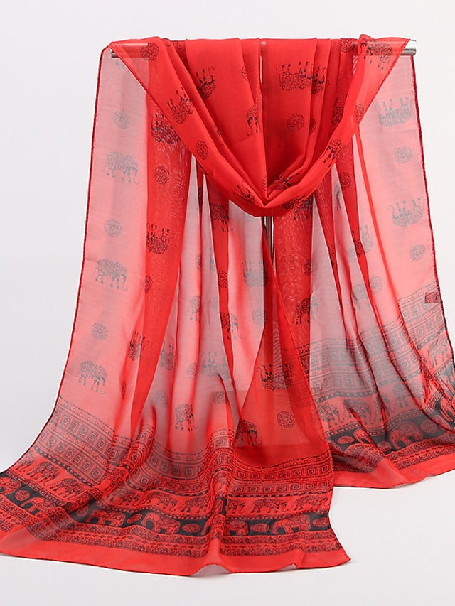 Ladies Exotic Ethnic Wind Elephant Print Chiffon Silk Scarf - LuckyFash™