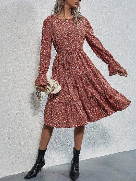 Ditsy Floral Knot Front A-line Dress - LuckyFash™