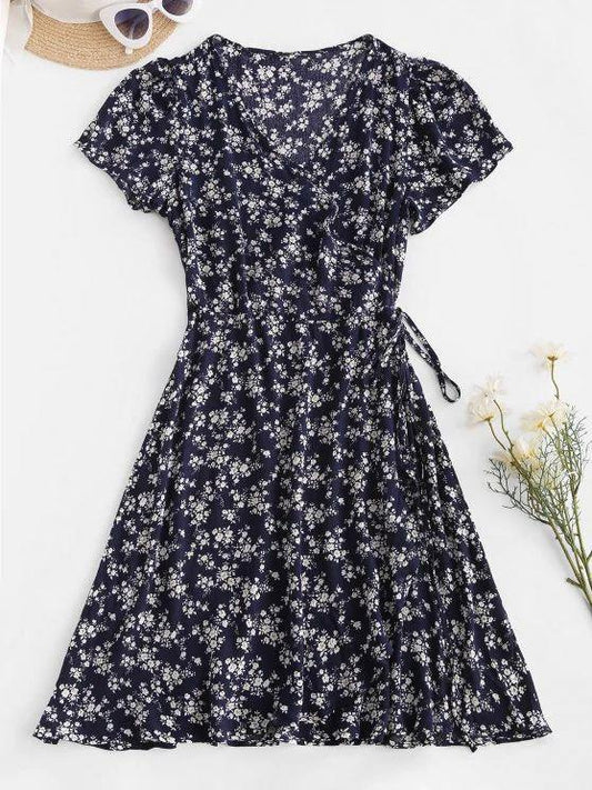 Ditsy Floral Wrap Mini Dress - LuckyFash™