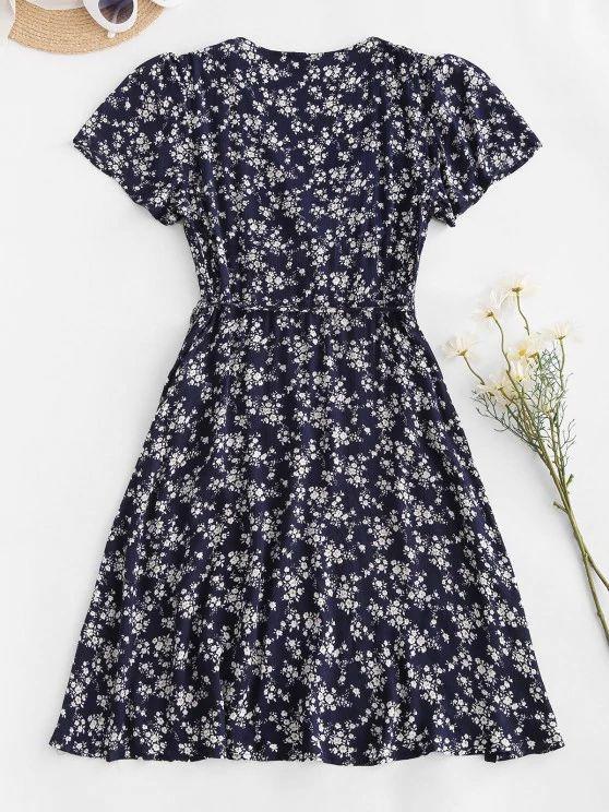 Ditsy Floral Wrap Mini Dress - LuckyFash™