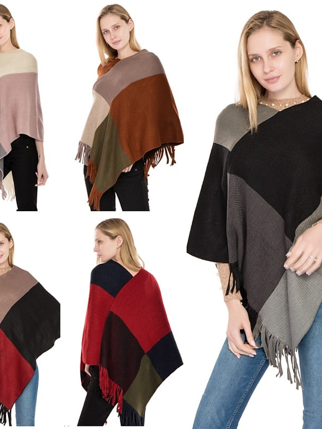 Women's Shawl Wrap Poncho Ruana Cape Daily Holiday Cotton Polyester Casual Bohemia Warm 1 PC - LuckyFash™