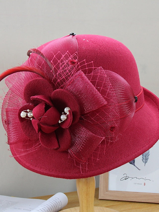 Women's Party Hat Party Wedding Special Occasion Flower Flower Wine Camel Hat Black Gray Fall Winter Spring - LuckyFash™