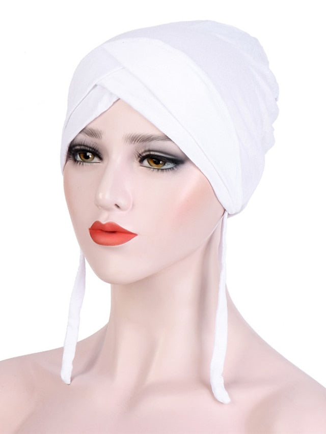 Muslim with Rope Scarf Hat Women Turban Soft Chemo Cap Hair Loss Islamic Headwrap Head Cover Wrap Caps Headwear Dubai Arab Bonnet New - LuckyFash™