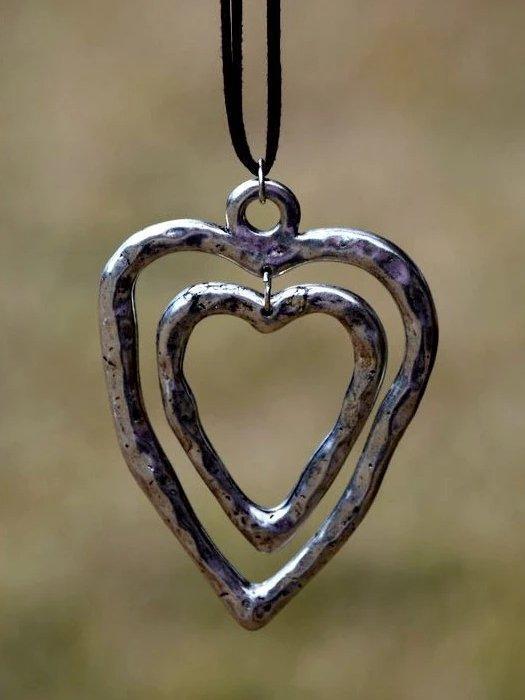 Double heart-shaped brown leather long necklace - LuckyFash™